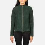 Women Green Suede Biker Jacket