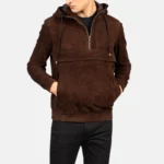 Men Kenton Hooded Mocha Suede Jacket