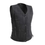Women Black Motorcycle Twill Vest