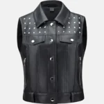 Women Urban Black Leather Vest