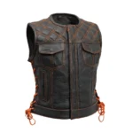 Women Bonnie Moto Mesh Motorcycle Vest - Diamond Quilt