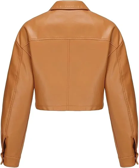 Women Faux Leather Cropped Jacket