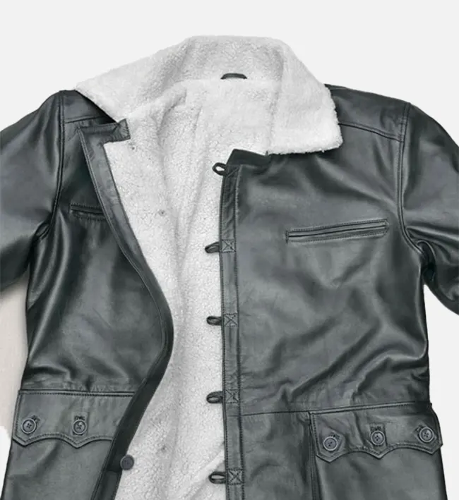 Mens Metallic Lurex Gray Leather Coat