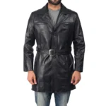 Men Black Leather Trench Coat