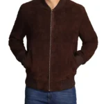 Men Adamsville Dark Brown Suede Bomber Jacket