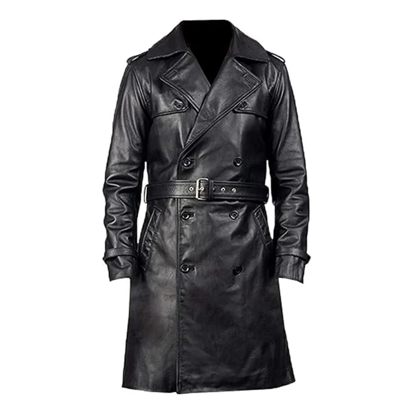 Mens Real Leather Trench Coat
