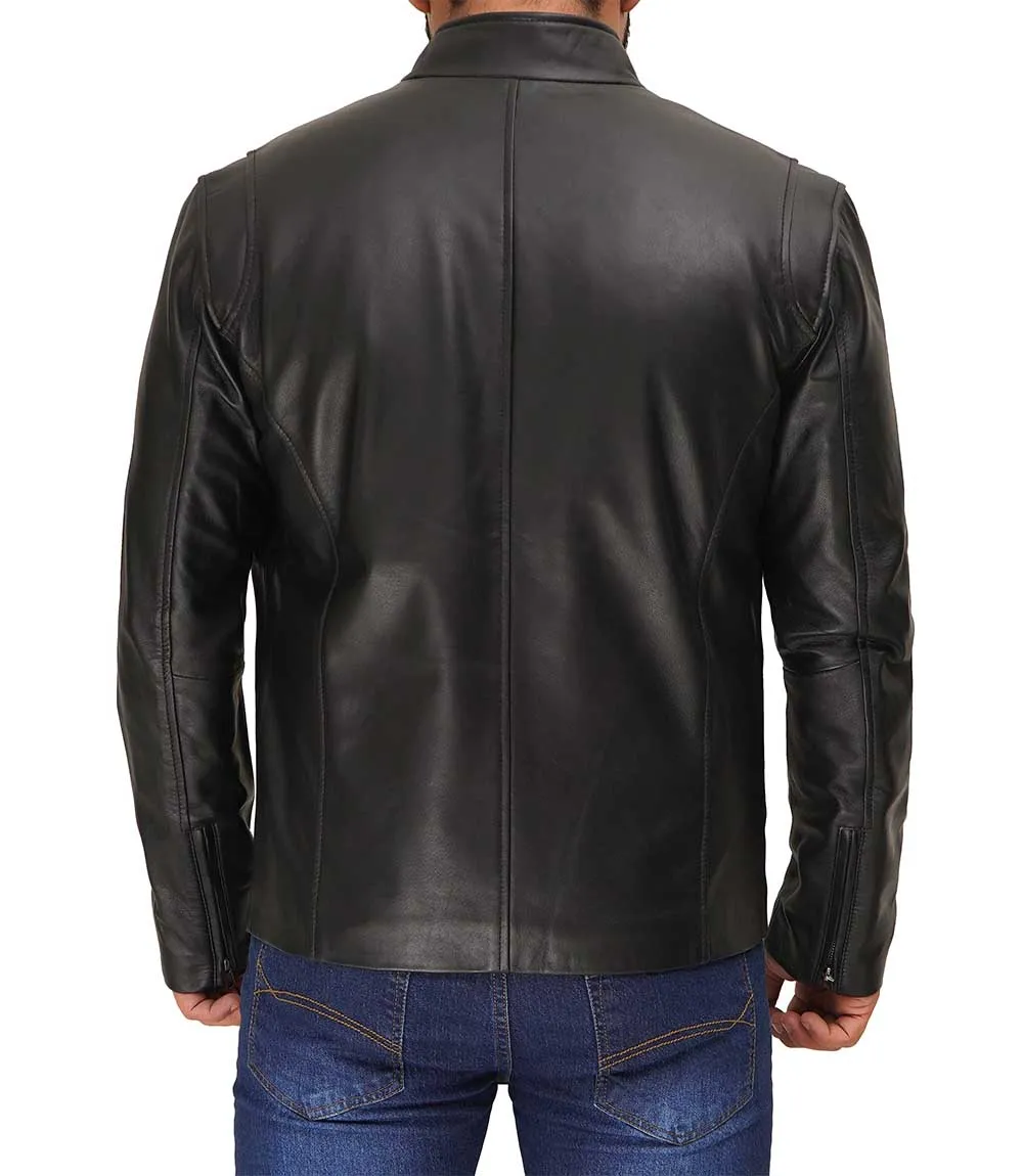 Men Black Tall Cafe Racer Leather Jacket
