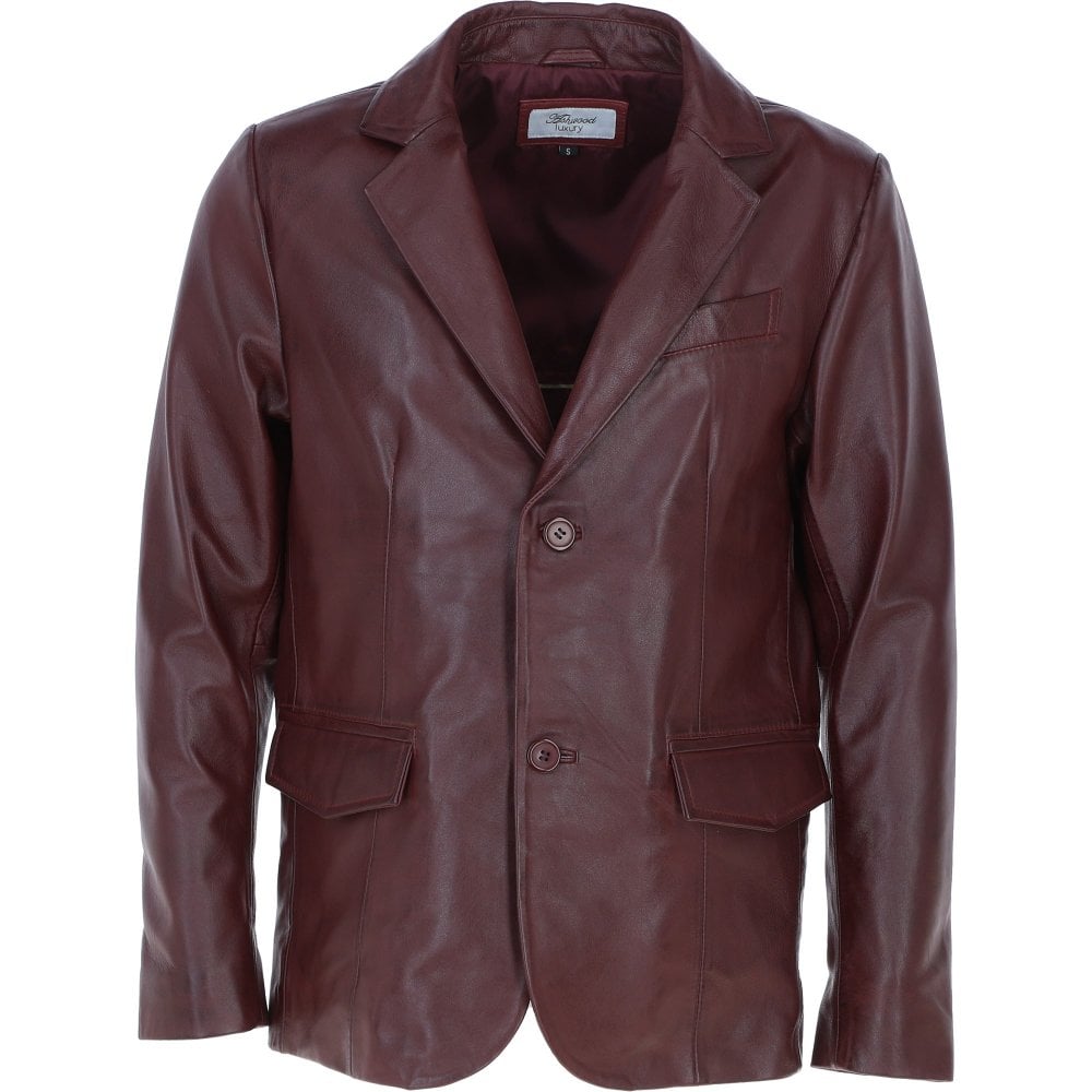 Mens Classic Burgundy Leather Blazer
