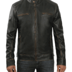 Mens Tall Dark Brown Cafe Racer Leather Jacket