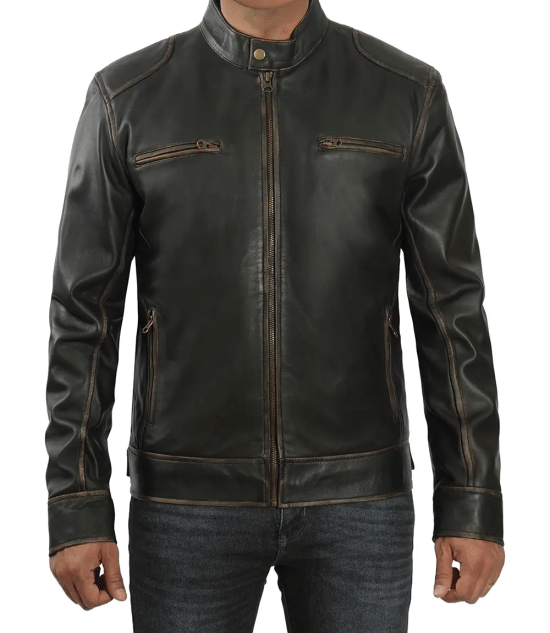 Mens Tall Dark Brown Cafe Racer Leather Jacket