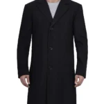 Mens Single Breasted Black Wool Coat - Modern Fit