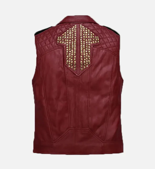 Men Red And Black Leather Vest