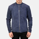 Men Charcoal Navy Blue Suede Biker Jacket