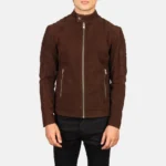 Men Quilted Brown Suede Biker Jacket