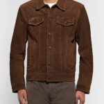 Mens Dark Brown Suede Trucker Jacket