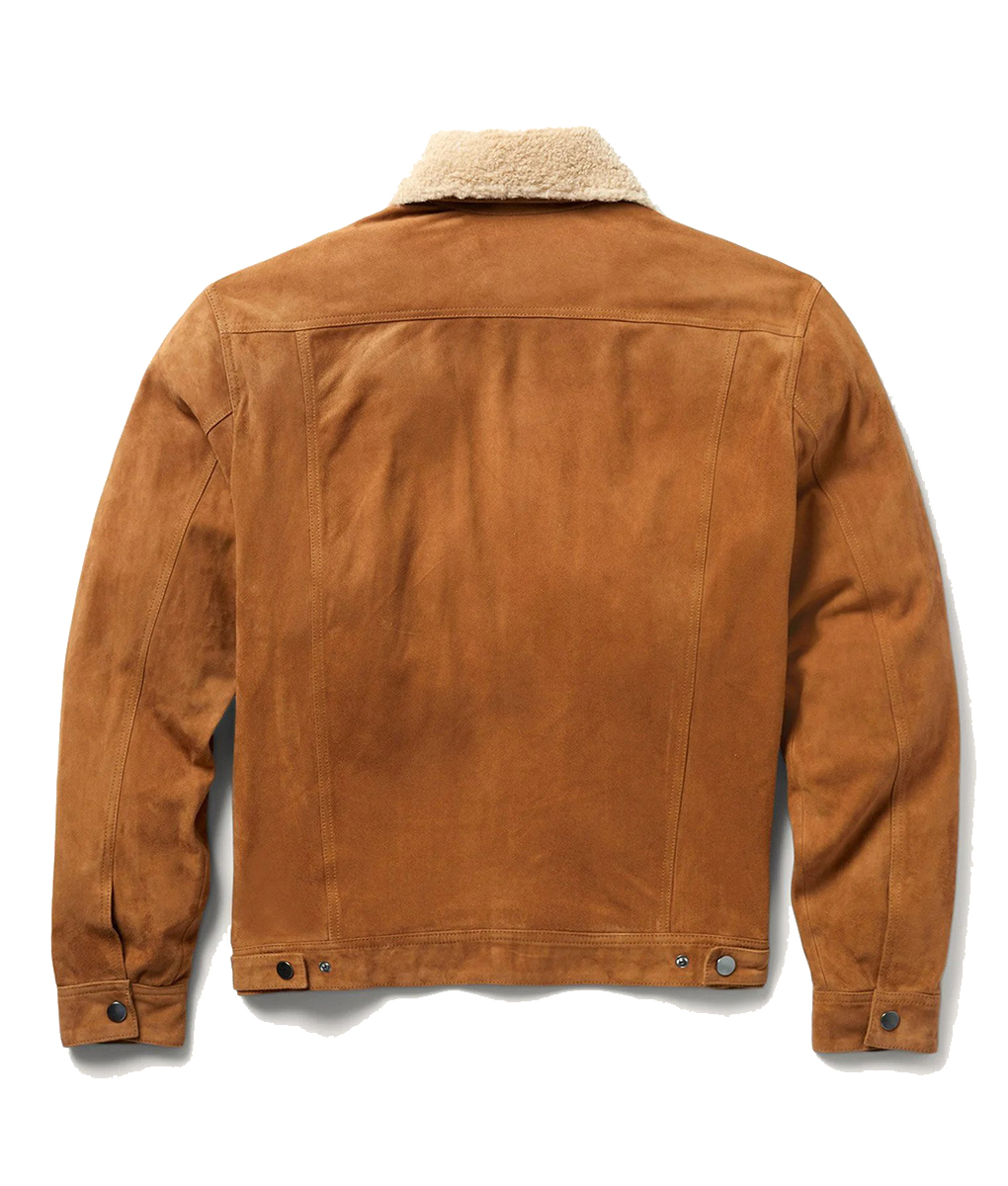 Men Cognac Sherpa Trucker Suede Jacket