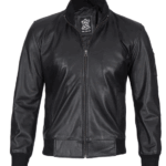 Men Black Tall Cowhide Leather Bomber Jacket