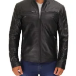 Men Black Tall Cafe Racer Leather Jacket