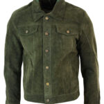 Mens Olive Green Suede Trucker Jacket