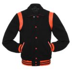 Womens Black Wool Orange Leather Jacket