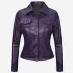 Women Purple Leather Trucker Jacket
