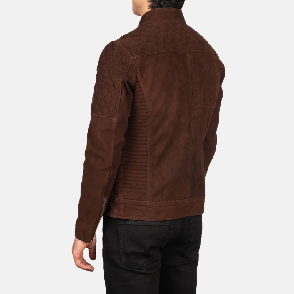 Men Quilted Brown Suede Biker Jacket