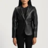 Womens Cora Quilted Black Leather Blazer