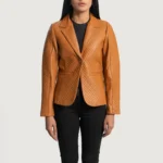 Womens Cora Brown Quilted Leather Blazer
