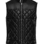 Men Quilted Black Stallion Leather Biker Vest