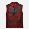 Men Red And Black Leather Vest