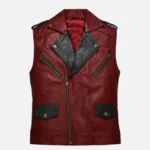 Men Red And Black Leather Vest