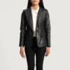 Womens Selina Black Leather Blazer