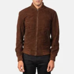Men Shane Mocha Suede Bomber Jacket