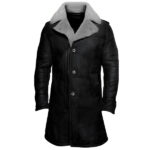 Men Black And Grey Shearling Leather Coat