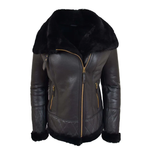 Women Black Sheepskin Aviator Leather Jacket