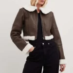 Brown Short Length Bomber Leather Jacket