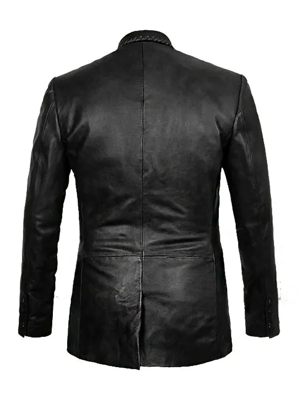 Mens Medieval Sleek Black Leather Blazer