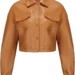 Women Faux Leather Cropped Jacket