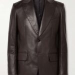 Mens Slim Fit Dark Brown Leather Blazer
