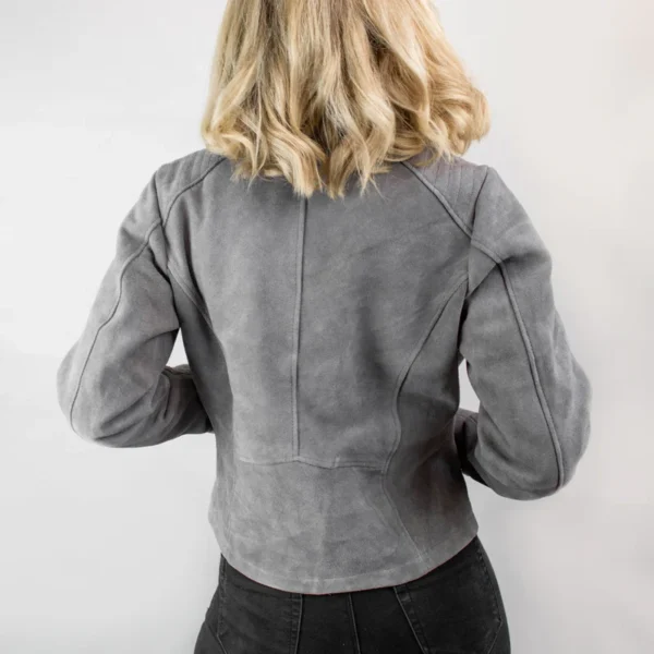 Women Suede Biker Grey Jacket