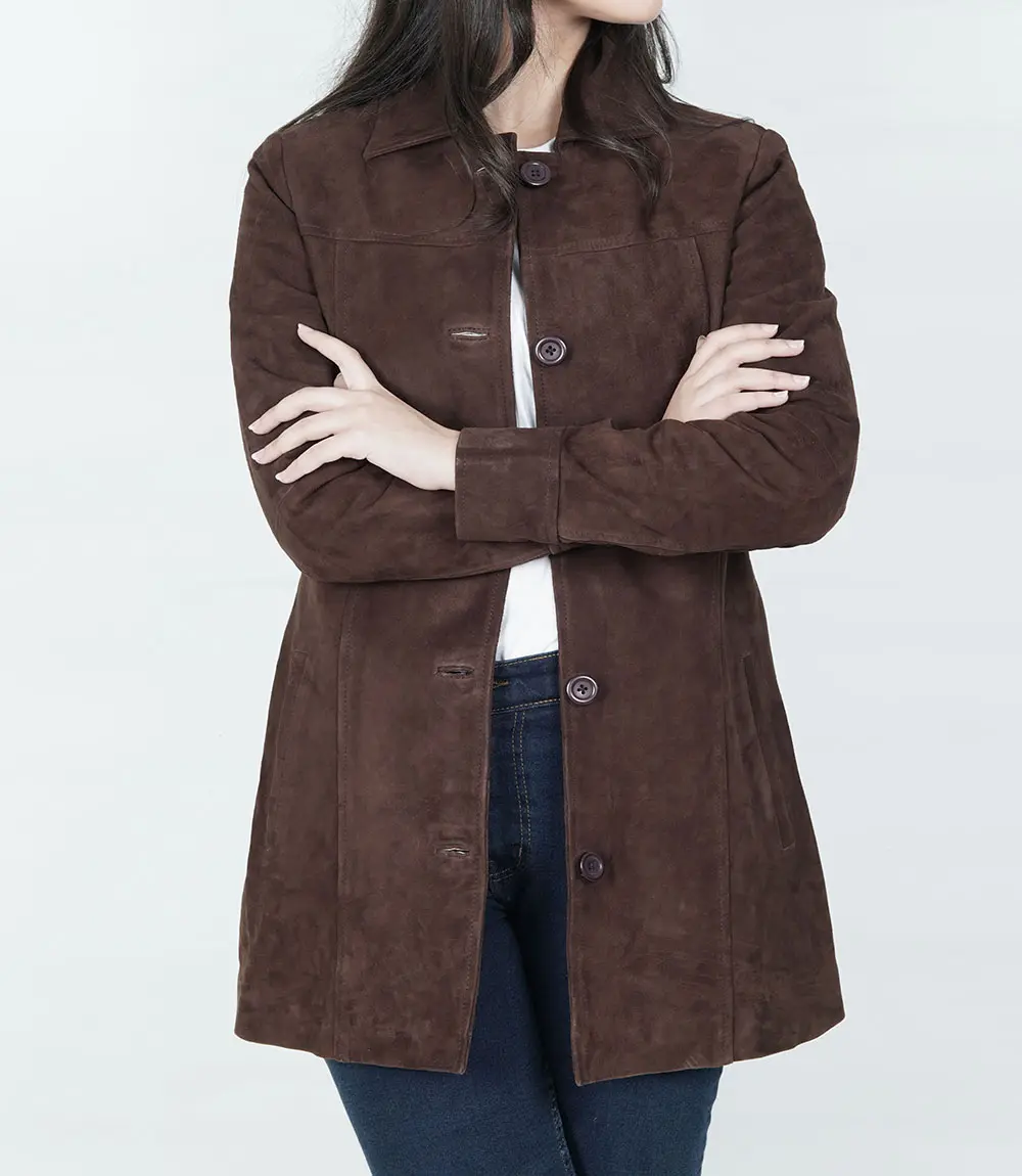 Womens Dark Brown Suede Coat