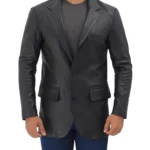 Mens Black Two Button Leather Blazer