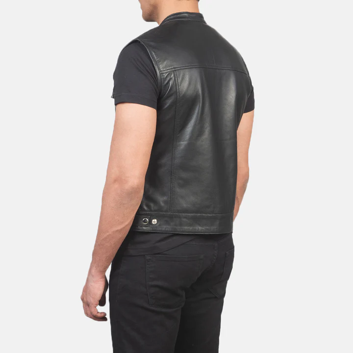 Atlas Moto Black Leather Vest For Mens