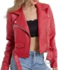 Red Biker Cropped Leather Jacket