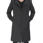 Mens Grey Wool Hood Coat