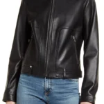 Womens Tall Black Nappa Leather Biker Jacket