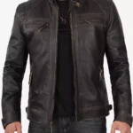 Men Tall Quilted Distressed Brown Leather Jacket