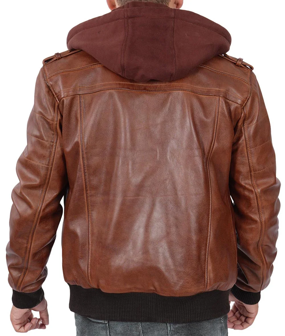 Mens Brown Tall Bomber Leather Jacket