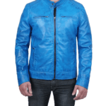 Men Tall Cafe Racer Blue Leather Jacket