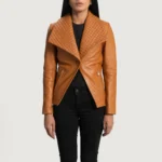 Women Lee Tan Brown Leather Blazer